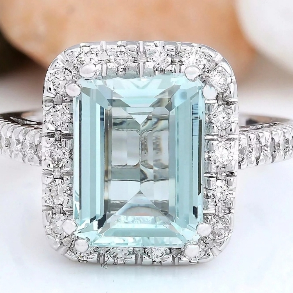 Princess Cut Aquamarine Halo Ring